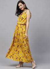 Aasi Mustard Yellow Printed Maxi Dress women
