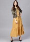 Aasi Mustard Yellow Solid Maxi Dress With Ethnic Jacket women
