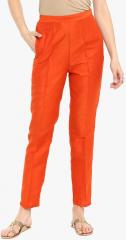 Abhishti Orange Solid Regular Fit Coloured Pant women