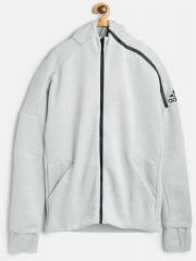 Adidas Boys Grey Melange YB ZNE 3.0 Hooded Track Jacket