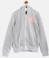 Adidas Girls Grey Melange Graph FZ Hooded Sweatshirt