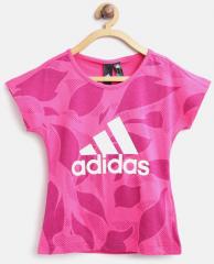 Adidas Pink Linear Print Round Neck T shirt girls