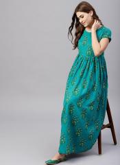 Aks Green Printed Empire Dress women