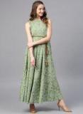 Aks Green Printed Maxi Dress women