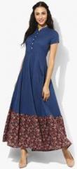 Aks Navy Blue Solid Maxi Dress women