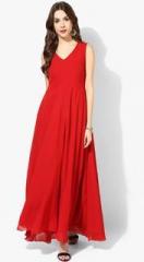 Aks Red Coloured Solid Maxi Dress women