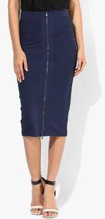 Alia Bhatt For Jabong Navy Blue Textured Pencil Skirt With Full Zip women