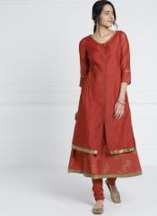 All About You From Deepika Padukone Rust Coloured Printed A Line Layered Kurta women