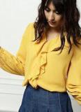 all about you from Deepika Padukone Women Mustard Solid Shirt Style Top with Ruffles