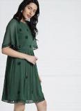 All About You Green Solid Fit and Flare Dress women