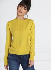 All About You Mustard Yellow Solid Self Design Pullover women