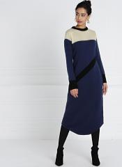 All About You Navy Blue & Off White Colourblocked Sweater Dress women