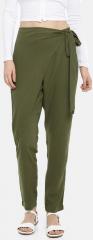 All About You Olive Green Regular Fit Solid Regular Trousers women