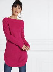 All About You Pink Self Design Longline Sweater women
