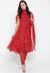 All About You Red Printed Churidar Kameez Dupatta women
