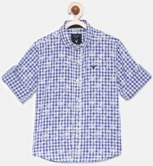 Allen Solly Junior Boys Blue & White Regular Fit Checked Casual Shirt