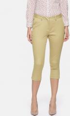 Allen Solly Woman Khaki Slim Fit Solid Cropped Regular Trousers women