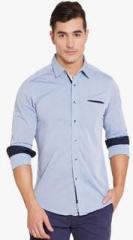 American Swan Light Blue Solid Slim Fit Casual Shirt men