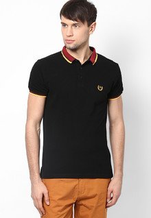Andrew Hill Black Tipping Collar Polo T Shirt With Chest Embroidery men