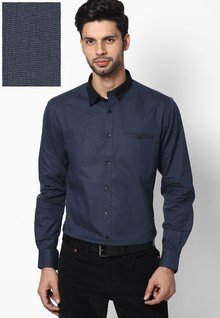 Andrew Hill Blue Welt Pocket Filafil Full Sleeve Solid Formal Shirt men