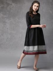 Anouk Black Solid A Line Dress women