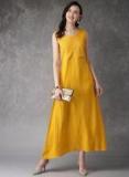 Anouk Mustard Yellow Yoke Design A Line Fusion Kurta women