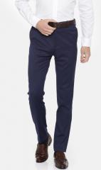 Arrow Navy Blue Relaxed Tapered Fit Solid Formal Trousers men