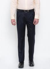 Arrow Navy Blue Smart Straight Fit Solid Formal Trousers men