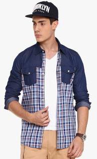 As Original By American Swan Navy Blue Checked Slim Fit Casual Shirt men