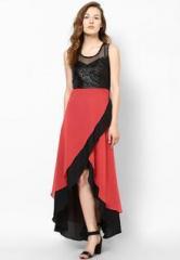 Athena Black Colored Embellished Asymmetric Dress women