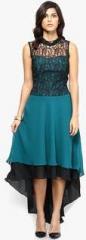 Athena Blue Colored Solid Asymmetric Dress women