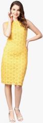Athena Yellow Self Design Shift Dress women