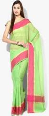 Avishi Green Solid Cotton Silk Saree women