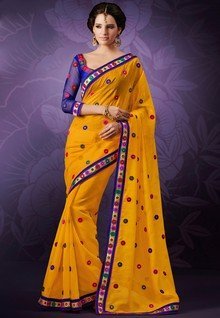 Bahubali Yellow Embroidered Sarees women