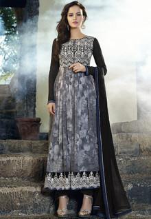 Bansi Grey Embroidered Dress Material women