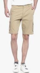 Basics Khaki Solid Regular Fit Shorts men