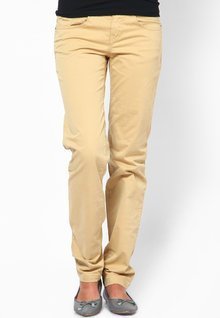 Being Human Clothing Beige Solid Chinos women