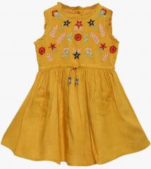 Bella Moda Mustard Yellow Embroidered Casual Dress girls
