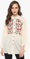 Bhama Couture Cream Printed Shirt Style Top women
