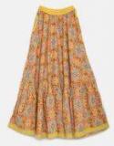 Biba Girls Orange & Yellow Floral Print Maxi Skirt