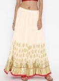 Biba Off White & Golden Printed Maxi Flared Skirt women