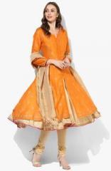 Biba Orange Printed Churidar Kameez Dupatta With Lining women