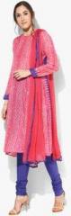 Biba Pink Printed Cotton Silk Churidar Kameez Dupatta women