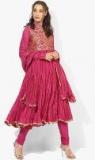 Biba Pink Solid Churidar Kameez Dupatta With Ethnic Jacket women