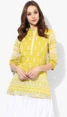 Biba Yellow Printed Polyester Kurti women