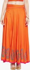Bitterlime Orange Printed Flared Skirt women