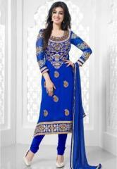 Blissta Blue Embroidered Dress Material women