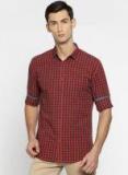 British Club Red & Charcoal Grey Slim Fit Checked Casual Shirt men