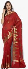 Bunkar Maroon Embellished Banarasi Saree women