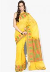 Bunkar Yellow Printed Silk Blend Saree women